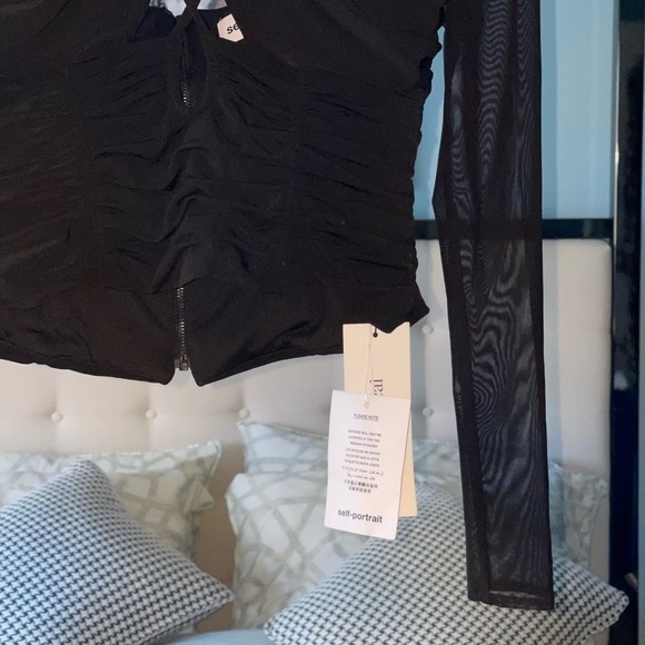 NEW Self-Portrait Gathered Detailed Top Criss Cross Open Keyhole Halter Mesh 6 - Picture 5 of 12